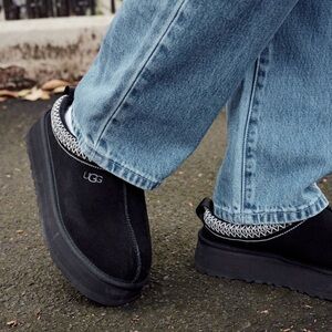 UGG Tasman Black Slippers with Silver Stitching